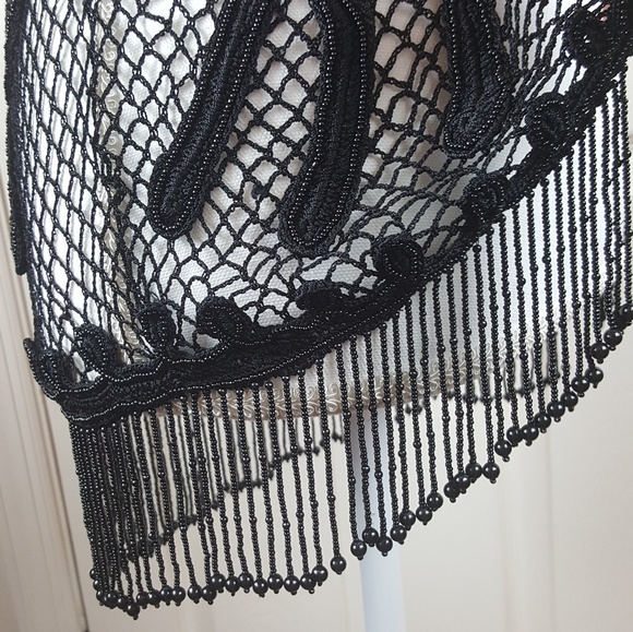 Vintage Black Beaded Crochet Vest with Fringe - Picture 6 of 8